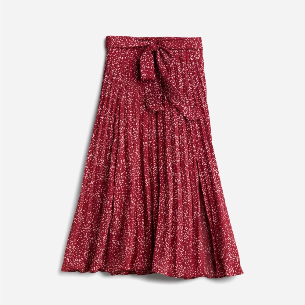 Red Pleated Midi Skirt